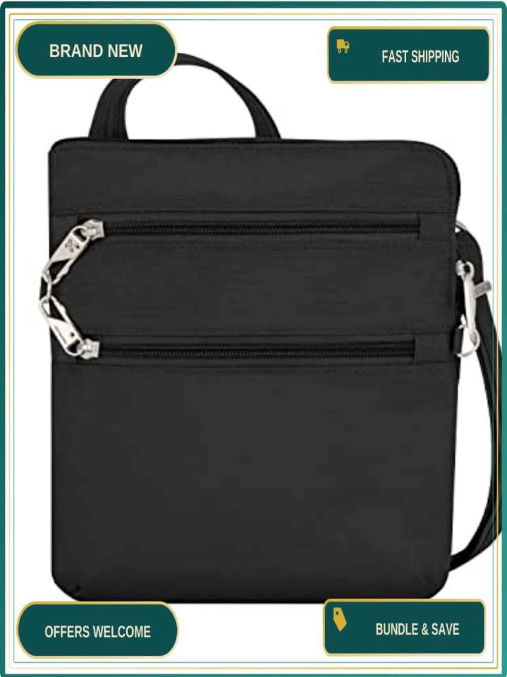 Anti-Theft Slim Double Zip Crossbody RFID Blocking Travel Bag